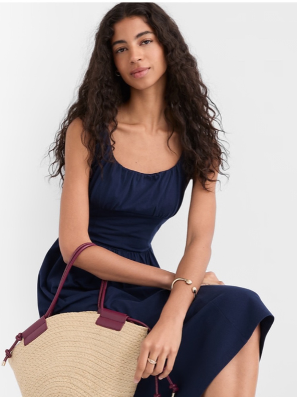 LOFT Navy Scoop Neck Maxi Sundress